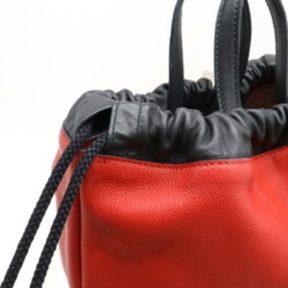 Gucci Print Drawstring Backpack Rucksack Tote Bag Leather Red Black 516639 - Picture 9 of 10